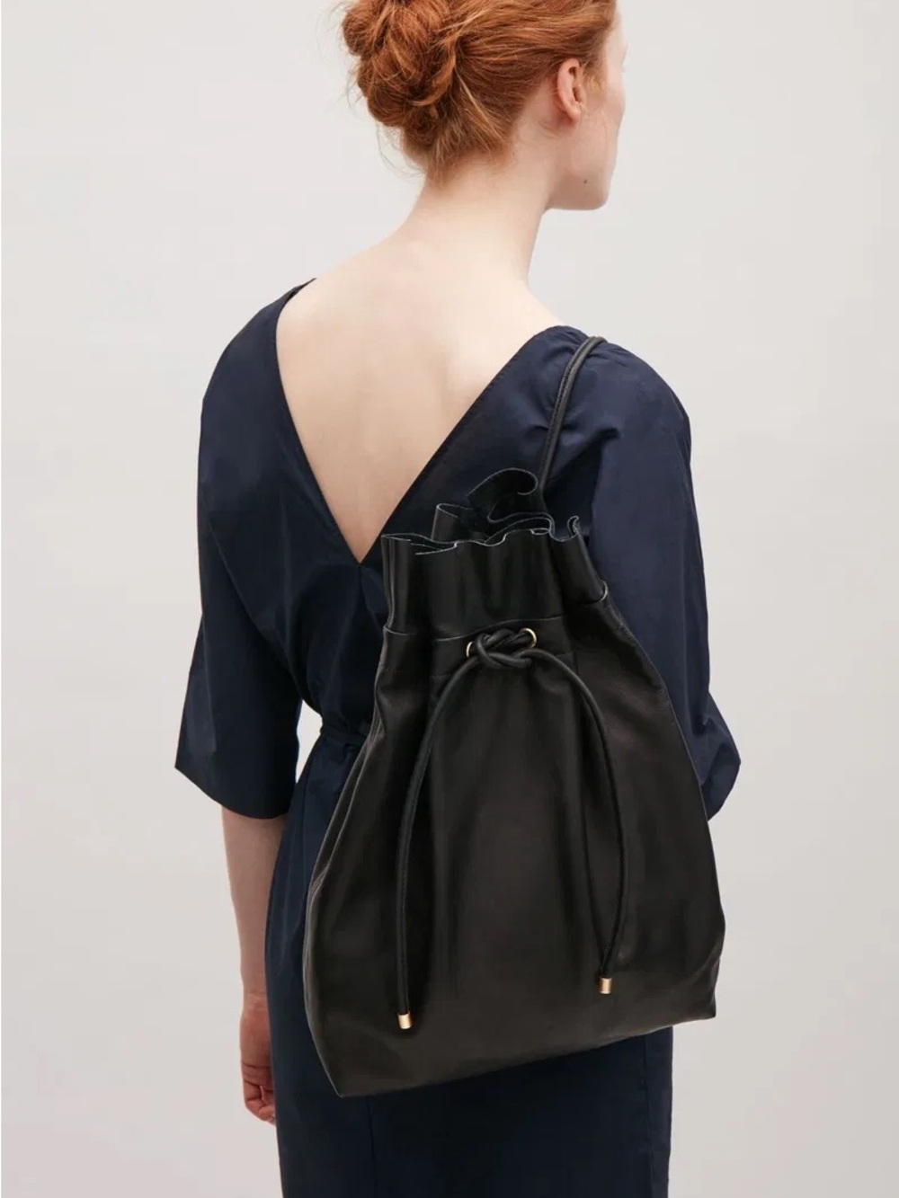 COS Raw-Cut Drawstring Leather Backpack - Picture 2 of 5